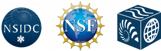 NSIDC logo, NSF logo, EarthCube logo