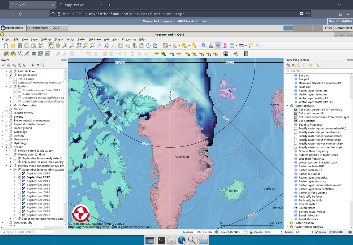 Map of Greenland (pink) and other GIS attributes