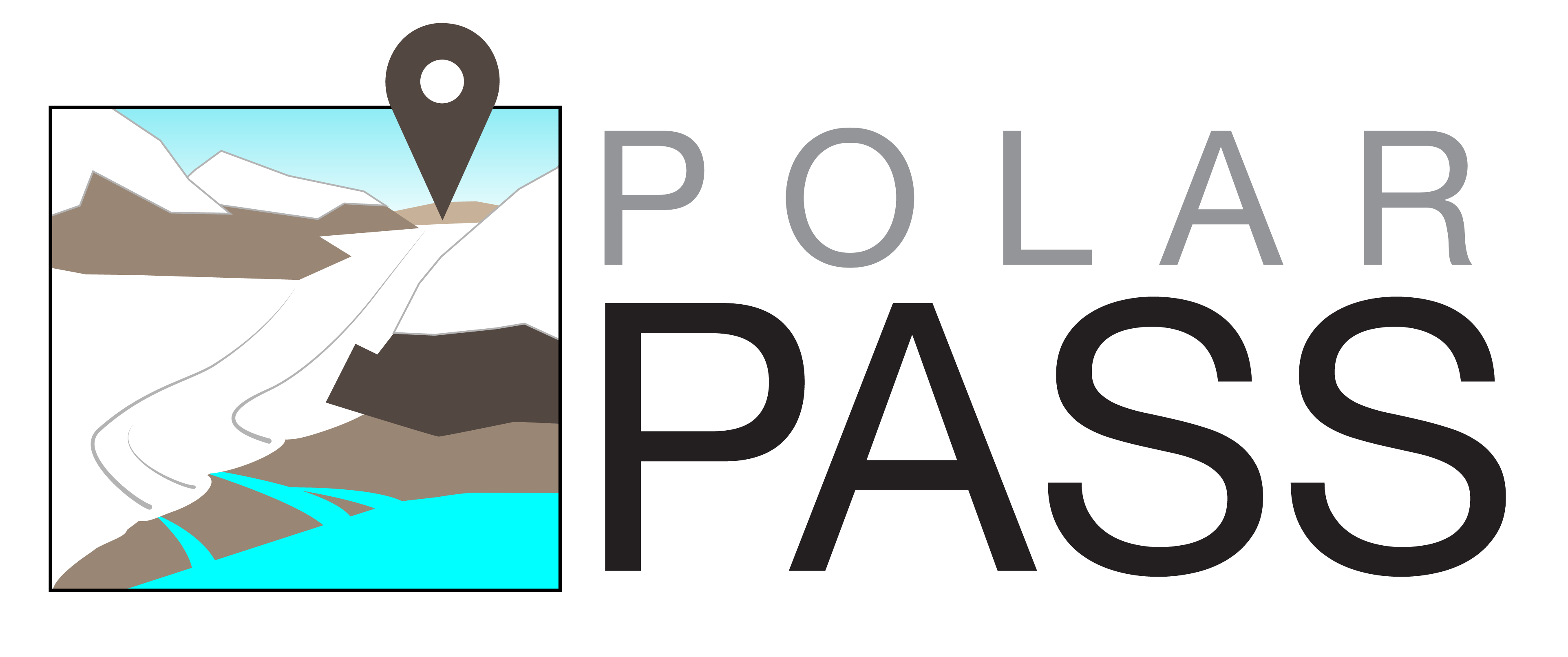 PolarPASS logo showing map of a glacier with a location point in the distance
