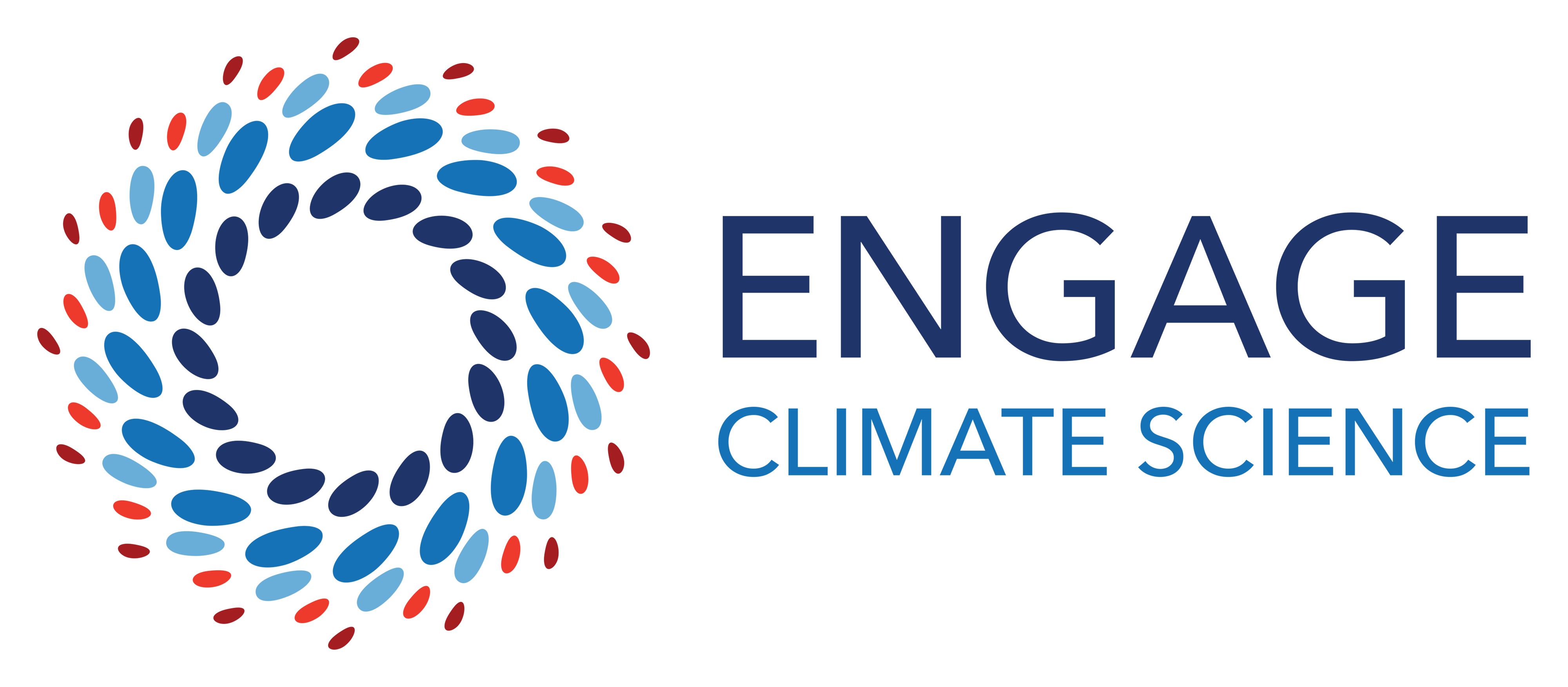 logo for Engage Climate Science, including text and a dotted red and blue spiral
