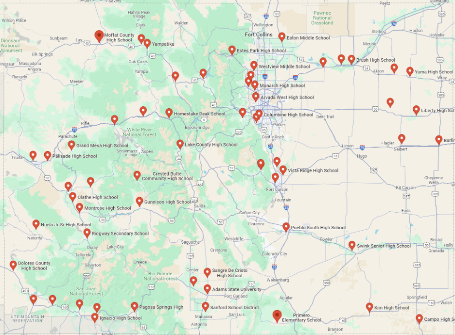 Map showing Teachers Trained on HEART Force Curriculum Across the State 