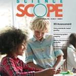 Science scope article cover page with boy talking to girl in classroom setting, girl is holding a piece of paper up