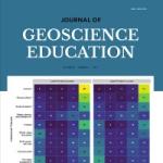 Cover of the Journal of Geoscience Education featuring the title in bold white letters on a blue background. Below the title is a colorful, side-by-side comparison chart with shaded squares in blue, green, purple, and yellow tones, representing data across two educational systems. The layout suggests a focus on geoscience learning outcomes or curriculum analysis.