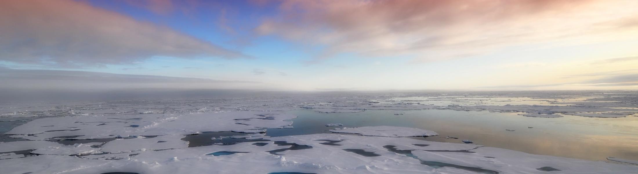 Sunset with frozen Arctic sea