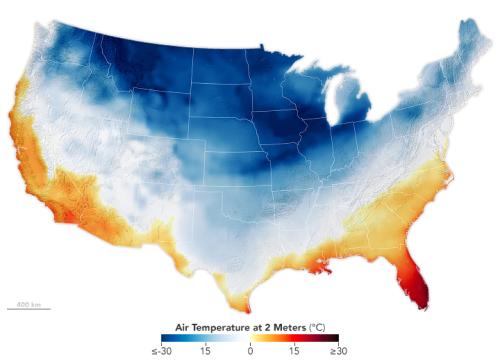 United states map with an Arctic air mass covering a large part of the United States