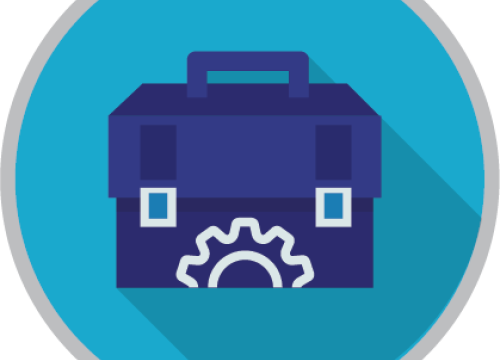 dark blue toolbox icon on a light blue background