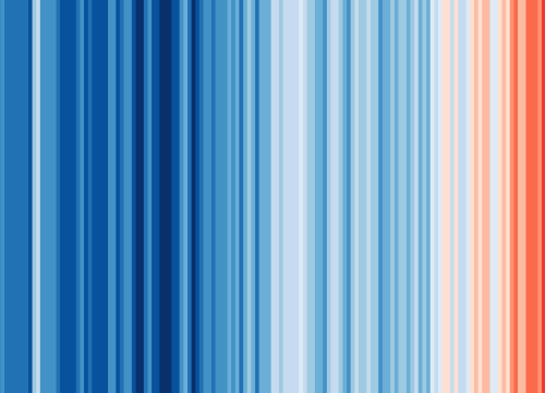 Global warming stripes. Created by Ed Hawkins, University of Reading, showyourstripes.info.