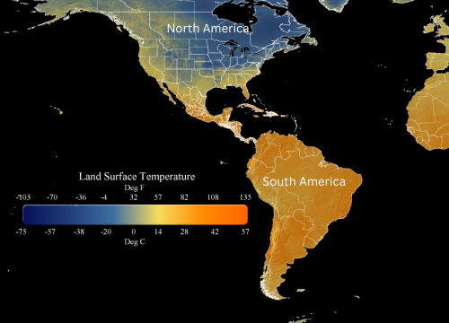 Land Surface Temperature of the Americas in Fahrenheit