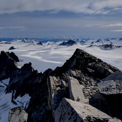 Juneau Ice field with pointy mountain range 