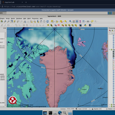 Map of Greenland (pink) and other GIS attributes