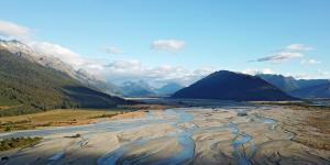 Almost dry river running through a mountain valley