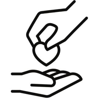 Two hands, one dropping a heart into the other hand