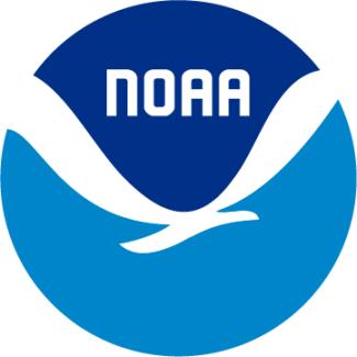 Logo of the National Oceanic and Atmospheric Administration, featuring a stylized white seagull in flight over a two-tone blue circular background, with 'NOAA' in bold white letters at the top.