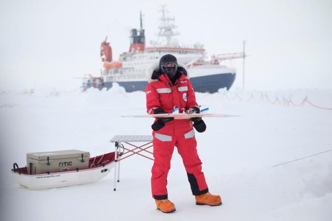 MOSAiC scientist Gina Jozef poses with her drone