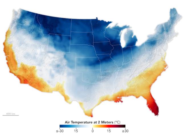 United states map with an Arctic air mass covering a large part of the United States