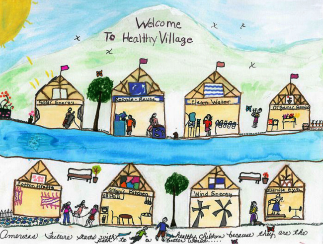 Village scene childrens drawing