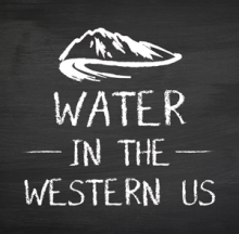 Water in the western US logo with mountain image on top of text that says "water in the western US"