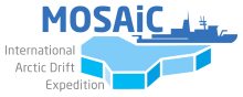 MOSIAC International Arctic Drift Expedition logo with a light blue ice sheet and a darker blue boat