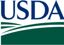 USDA logo with bold blue letters above a green stylized field graphic