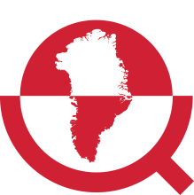 Red and white logo in the shape of a capital letter "Q". The country of Greenland is in the center.