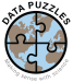 Logo of Data Puzzles showing a globe made of four interlocking puzzle pieces, with the text ‘DATA PUZZLES’ curved above and the tagline ‘Solving world with science’ curved below.